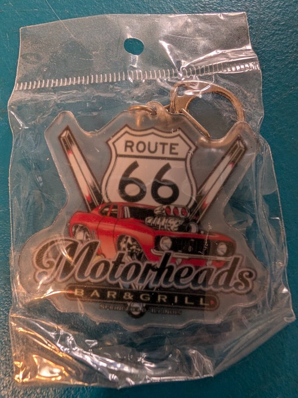 Route 66 Motorheads Bar & Grill keychain NEW IN PACKAGE